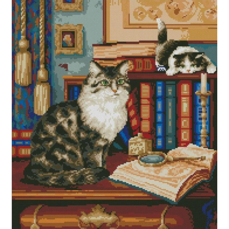 Алмазна мозаїка Dream Art Бібліотекарі (коти) (44 х 49 см) (DA-31600, Без підрамника)