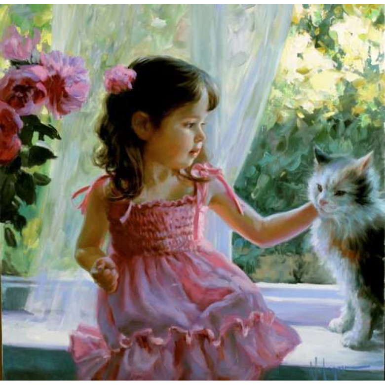 VP389 Картина за номерами Дівчинка та кіт Babylon