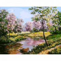 SR-B-SY6610 Картина за номерами Річка серед квітучих дерев Strateg