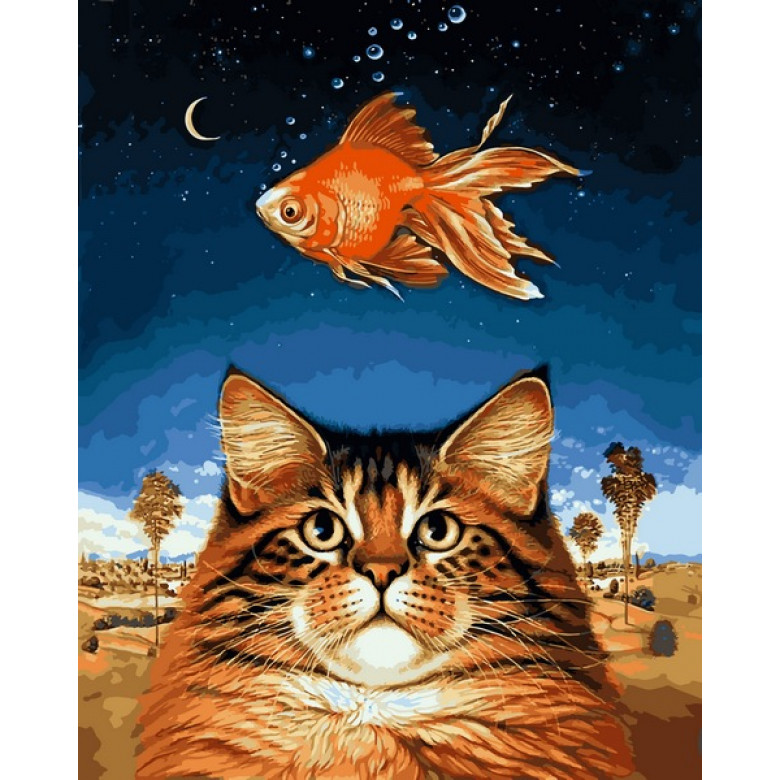 VP1142 Картина за номерами Кіт та рибка Babylon