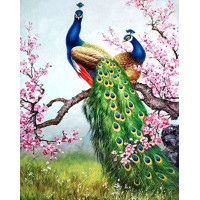 Малювання камінням на полотні ТМ Алмазна мозаїка Павлини в сакурі (DM-305, Без підрамника) Малювання камінням на полотні ТМ Алмазна мозаїка Павлини в сакурі (DM-305, Без підрамника)