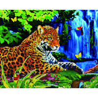 GZS1042 Алмазна картина Леопард біля водоспаду Rainbow Art GZS1042 Алмазна картина Леопард біля водоспаду Rainbow Art
