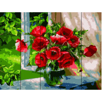 RA-AS0003 Картина за номерами по дереву Маки біля вікна Rainbow Art