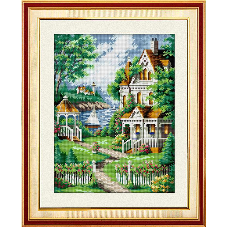 Картина із мозаїки Dream Art Затишний будиночок (квадратні камені, повна зашивка) (DA-30507, Без підрамника)
