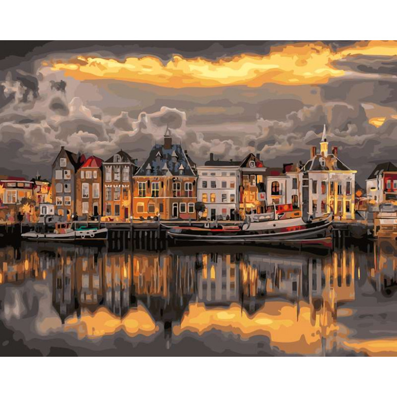 BK-GX24413 Картина розмальовка Захід сонця над Роттердамом (Без коробки)