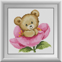 Алмазна мозаїка Dream Art Ведмедик у рожевій квітці (DA-30764, Без підрамника)