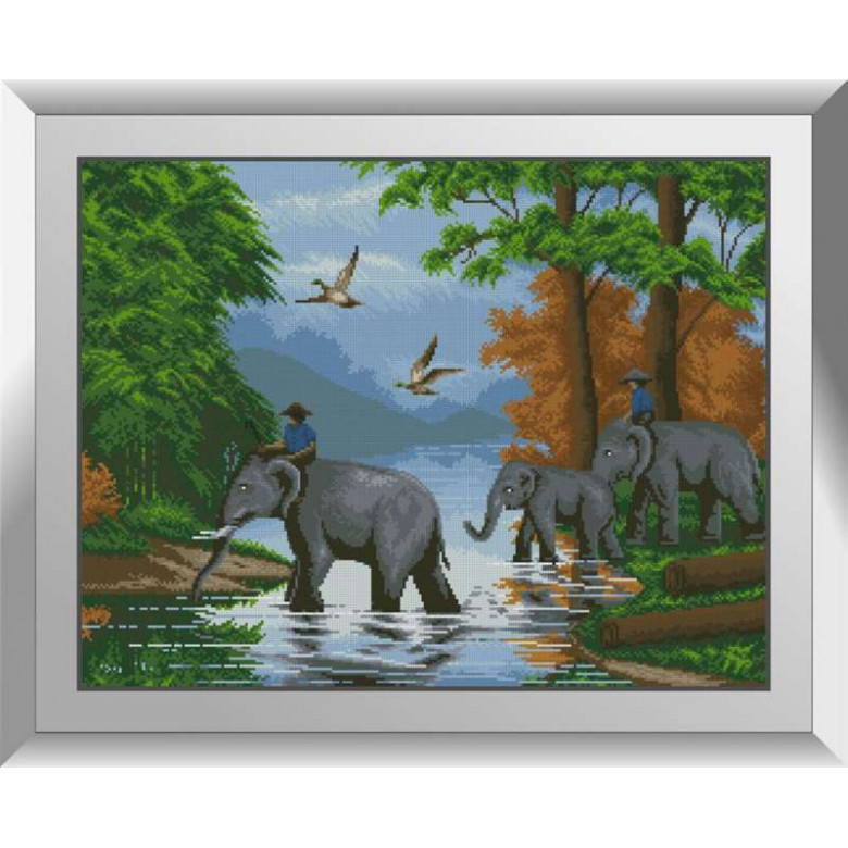 Набір вишивка алмазна Dream Art Через річку (слони) (DA-31278, Без підрамника)