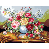 VK085 Розмальовка за цифрами Троянди на різьбленому столику Babylon VK085 Розмальовка за цифрами Троянди на різьбленому столику Babylon