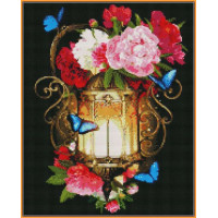 Картина зі страз Babylon Ліхтар та блакитні метелики (ST223, На підрамнику)