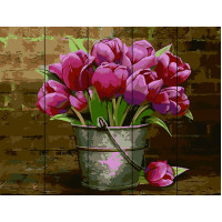 RA-AS0009 Картина за номерами на дереві Відро тюльпанів Rainbow Art