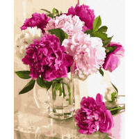 BK-GX34830 Картина за номерами Півонії у скляній вазі