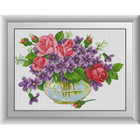 Картина із мозаїки Dream Art Фіалки з трояндами (квадратні камені, повна зашивка) (DA-30539, Без підрамника)