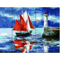 RA-AS0152 Картина за номерами на дереві Вітрильник біля маяка Rainbow Art