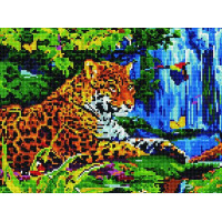 Картина зі страз Rainbow Art Леопард біля водоспаду (EJ307, На підрамнику)